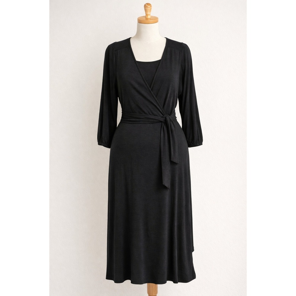 GAP‎ Black Wrap Dress Medium M Long Sleeve Career Casual Midi